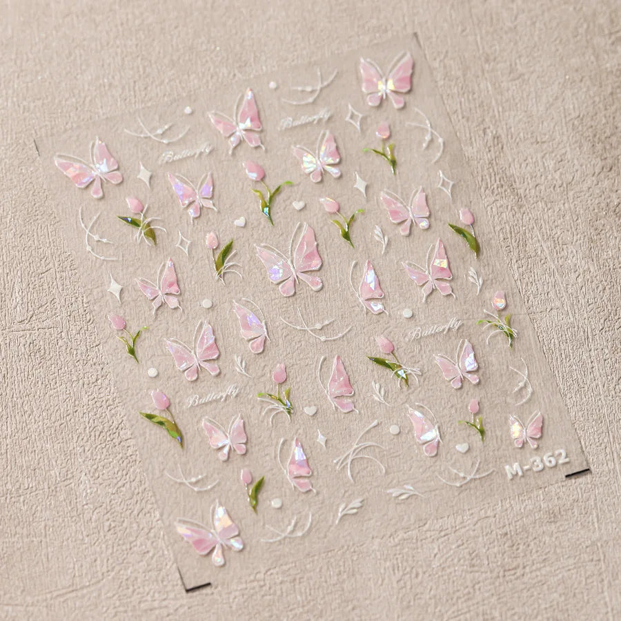 5D Kawaii Butterfly Nail Stickers | Shiny AB Self-Adhesive Decals