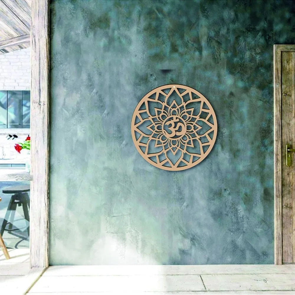 12" Om Lotus Sacred Geometry Wooden Wall Art | Laser Cut Wooden Wall Art QXL
