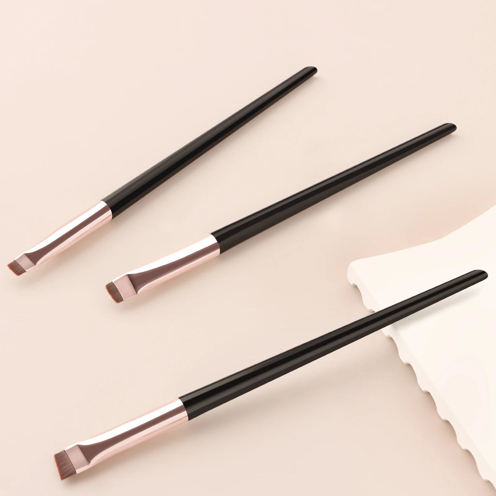 3-Piece Angled Eyeliner & Eyebrow Brush Set | Ultra-Thin Eye Makeup Brush Set QXL