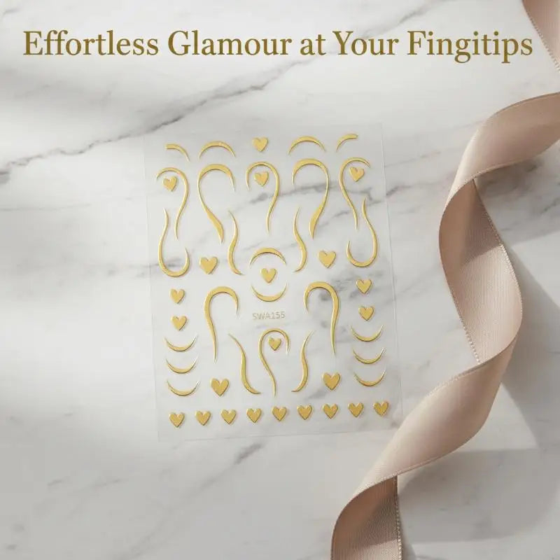 3D Gold French Lines & Heart Nail Stickers | DIY Nail Decals Nail Art Stickers QXL