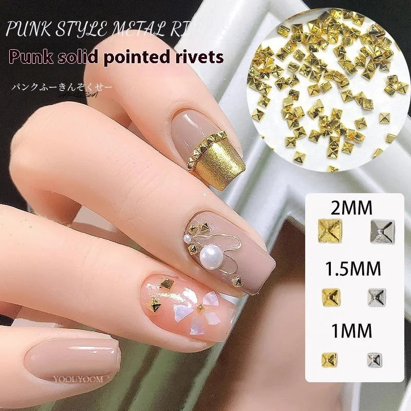 200-Pc Metal Rivet Nail Art Studs | Gold & Silver Punk Charms Nail Art Studs QXL