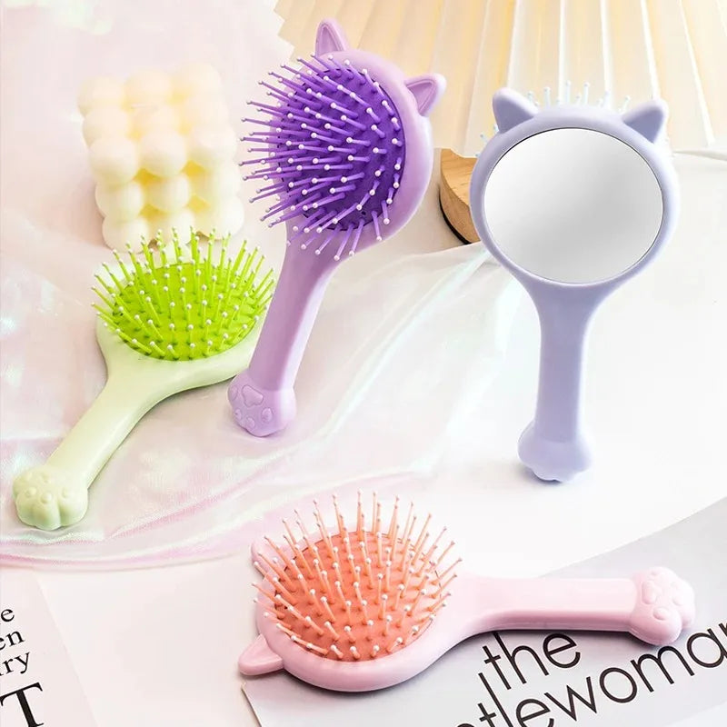 Cat Paw Air Cushion Hair Brush with Mirror & Scalp Massager Air Cushion Hair Brush QXL