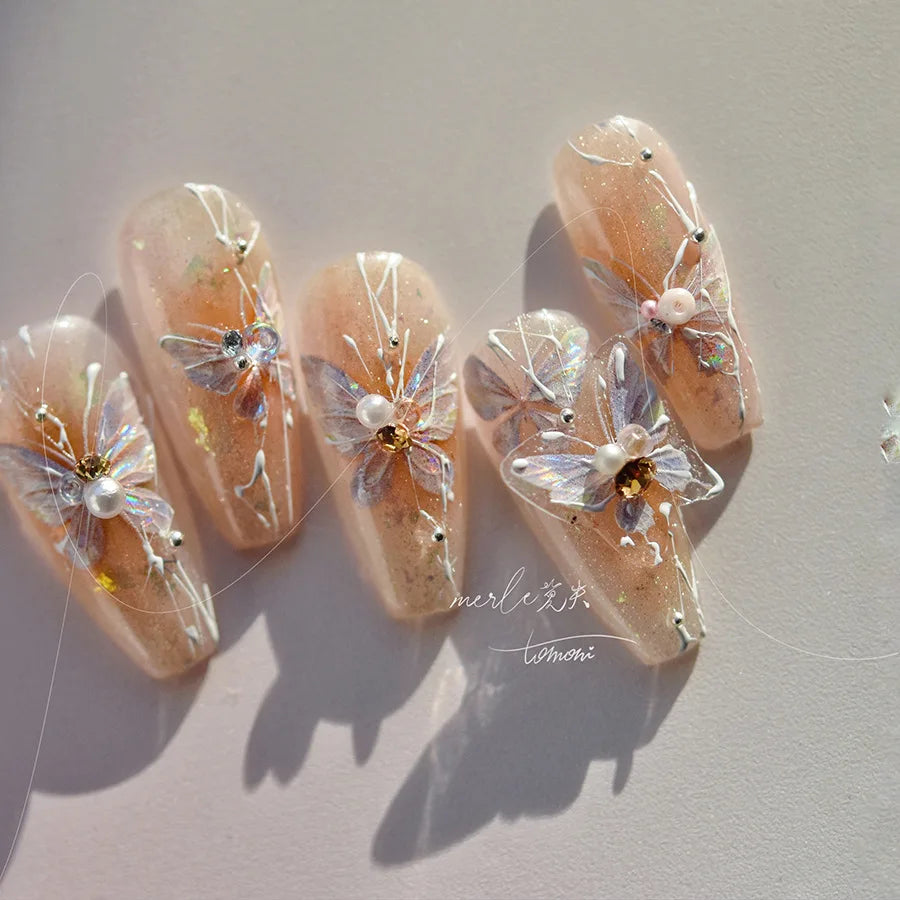 5D Aurora Butterfly Nail Stickers | Pink Shell Shining Decals Nail Art Stickers QXL