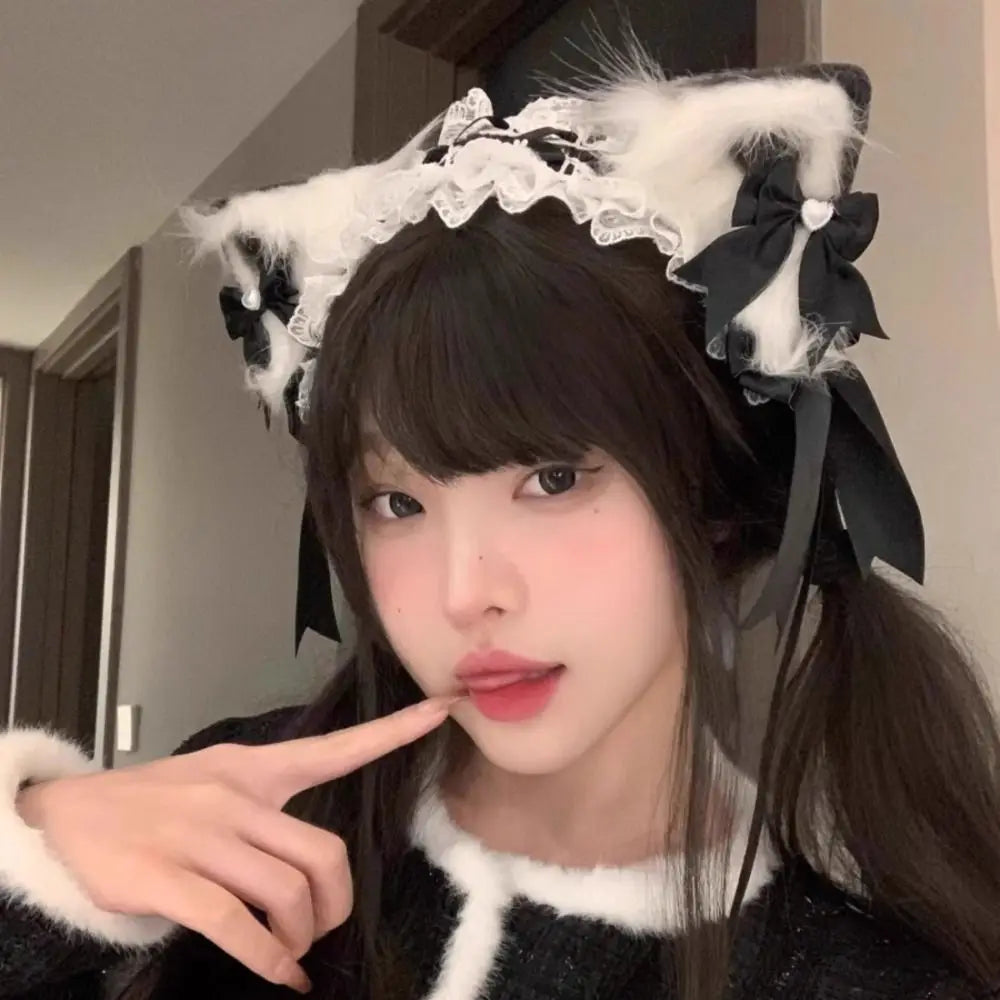 Lolita Cat Ears Headband | Bow Lace Cosplay Headdress Cosplay Headband QXL