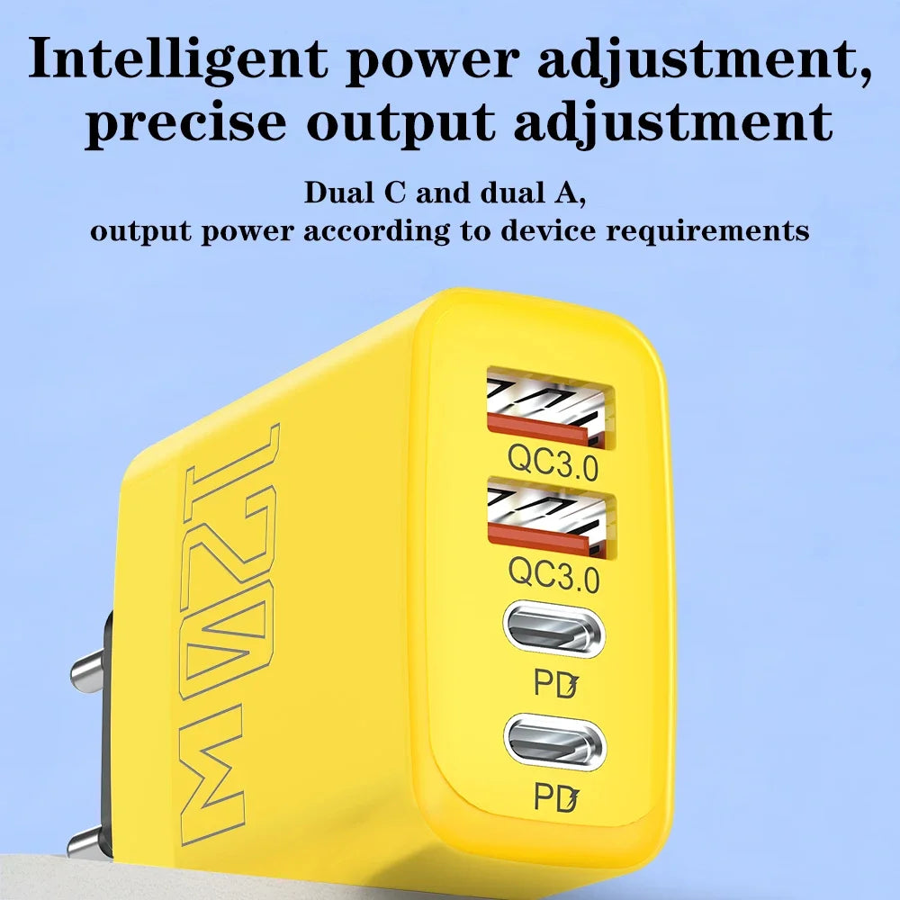 120W 4-Port USB-C PD & QC3.0 Fast Wall Charger Adapter Multi-Port Wall Charger QXL