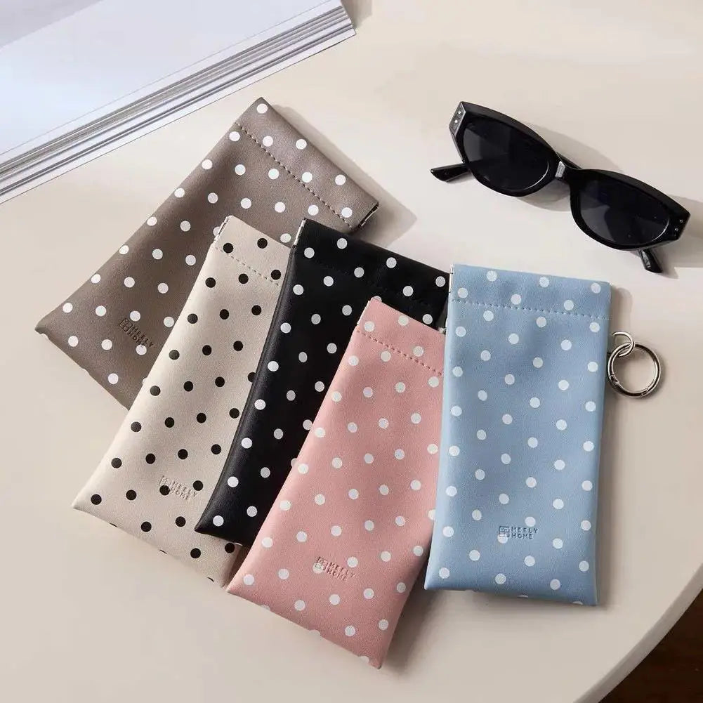 Polka Dot Glasses Pouch with Keychain | Scratch-Resistant Case Eyeglass Pouch Case QXL
