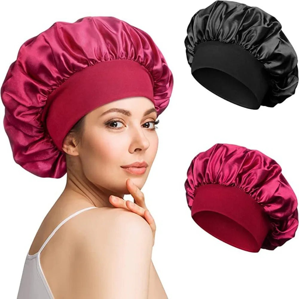 Satin Sleep Bonnet & Shower Cap | Large Elastic Hair Hat Satin Sleep Bonnet QXL