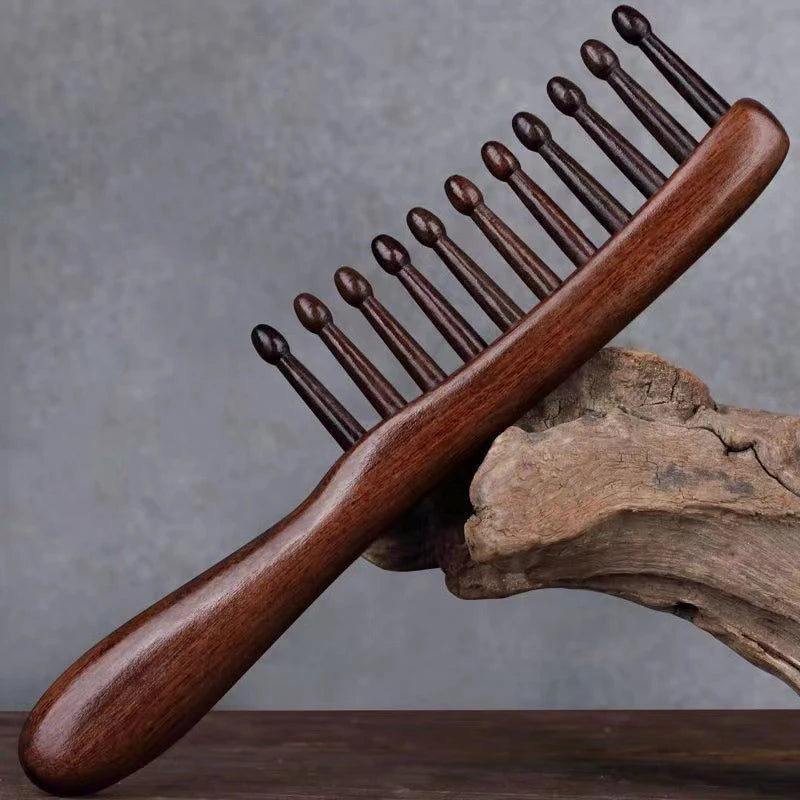 Natural Wood Wide Tooth Massage Comb – Anti-Static, No-Snag Hair Massage Comb QXL