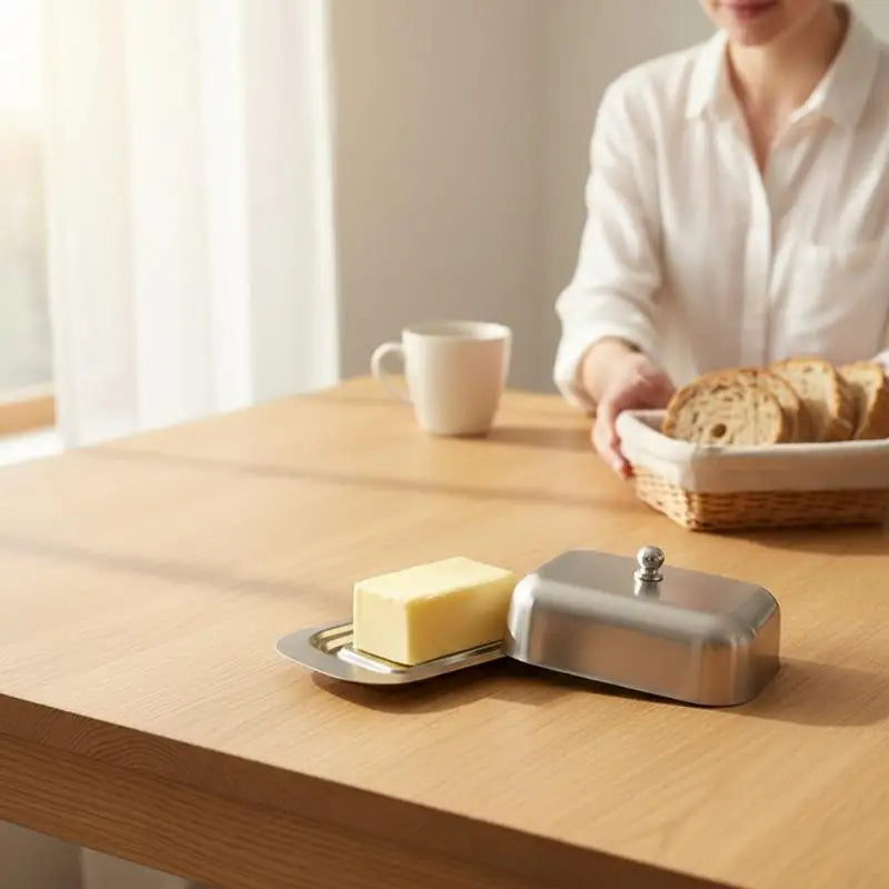 Stainless Steel Butter Dish with Lid | Fridge & Countertop Butter Dish QXL