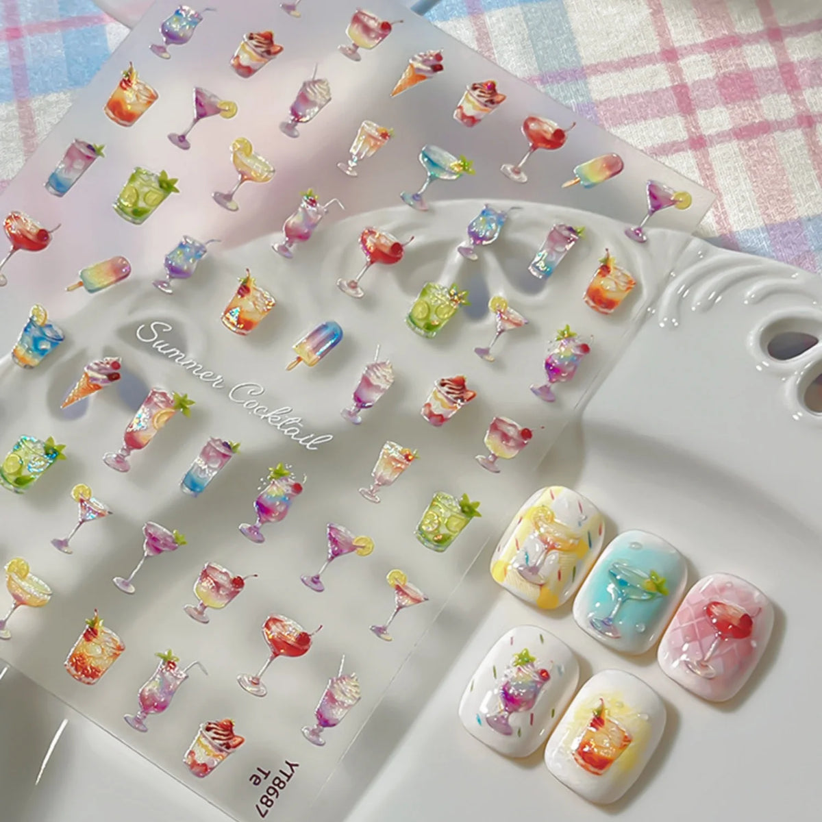 5D Summer Nail Stickers – Ice Cream & Cocktail Nail Decals Nail Art Stickers QXL