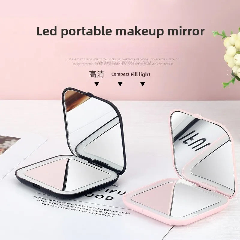 Portable LED Travel Mirror – Foldable 2-Sided 3x Magnifying LED Cosmetic Mirror QXL