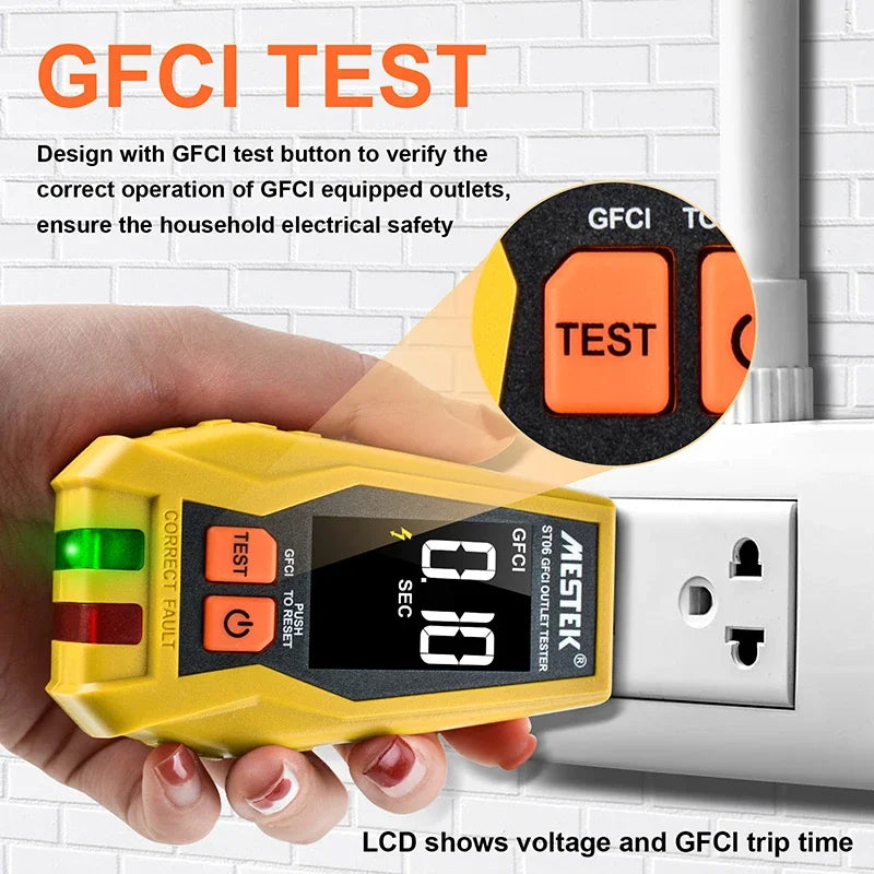 GFCI Outlet Tester LCD Display | 3-Wire 120V Socket Checker Outlet Socket Tester QXL