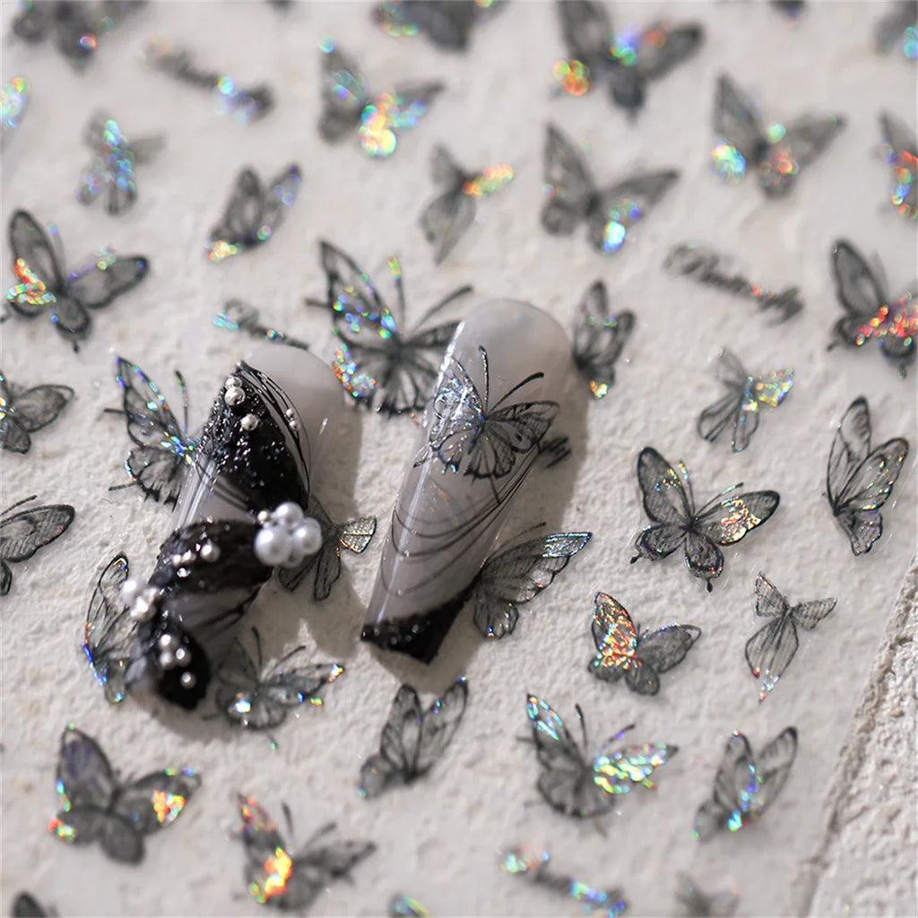 5D Black Butterfly Nail Stickers | Kawaii Glitter Decals Nail Art Stickers QXL