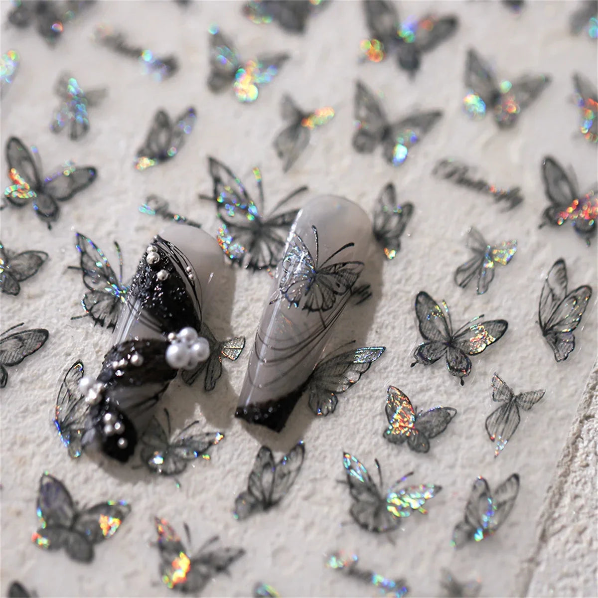 5D Black Butterfly Nail Stickers | Kawaii Glitter Decals Nail Art Stickers QXL