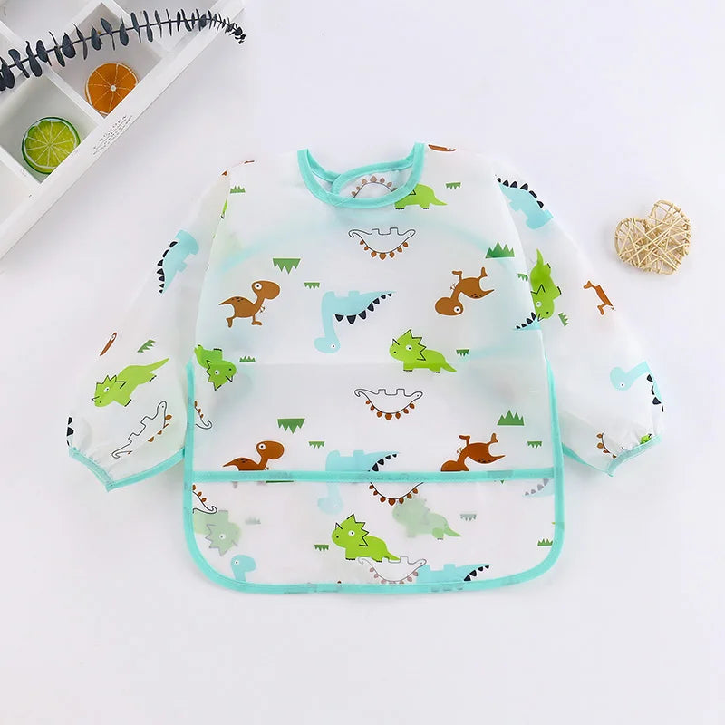 Kids Waterproof Long Sleeve Art Smock Bib Apron | Ages 1–3 Kids Bib Apron QXL B28 Dinosaur 90(0-3years)