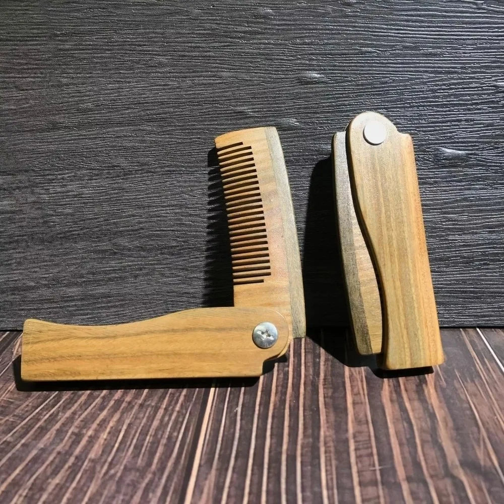 Natural Sandalwood Folding Beard & Hair Comb for Men Wooden Beard Comb QXL Green Sandalwood