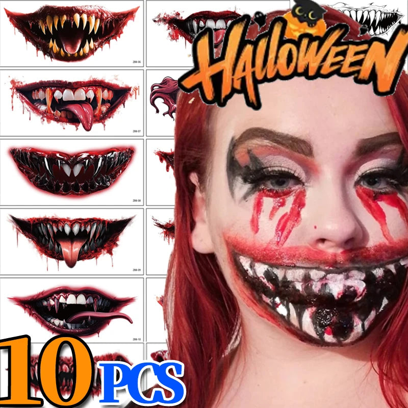 Halloween Big Mouth Temporary Tattoo Stickers – 1 or 10 Sheets Temporary Tattoo Stickers QXL
