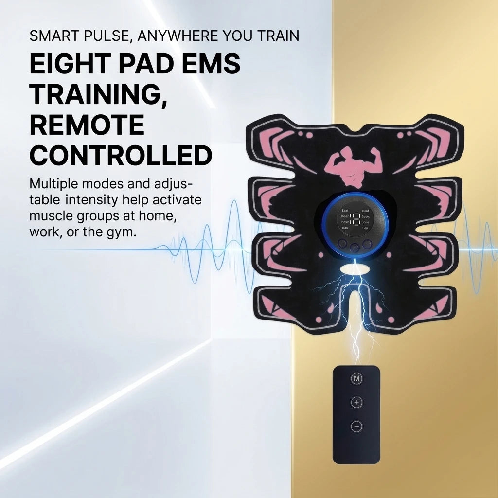 EMS Abdominal Muscle Trainer 8-Pad Stimulator & Remote EMS Muscle Trainer QXL
