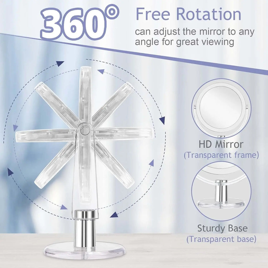 Double-Sided 1X/2X Magnifying Makeup Mirror | 360° Swivel Stand Magnifying Makeup Mirror QXL