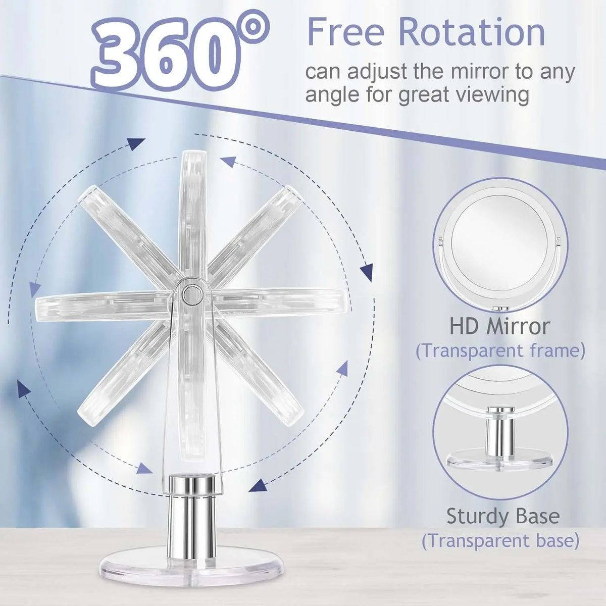 Double-Sided 1X/2X Magnifying Makeup Mirror | 360° Swivel Stand Magnifying Makeup Mirror QXL