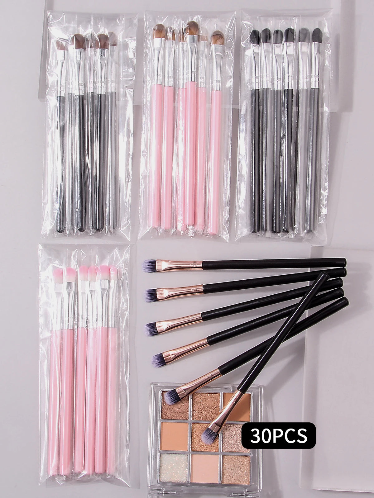 30-Pack Eyeshadow & Smudge Brush Set | Nylon Makeup Brushes Eyeshadow Brush Set QXL