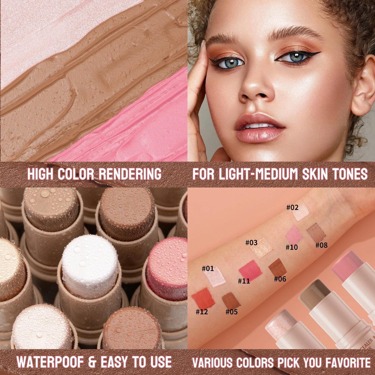 3-Piece Contour Stick Set | Matte Highlight & Blush Wand Contour Stick Set QXL