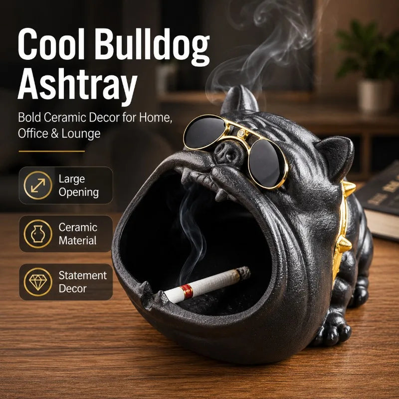 Cool Bulldog Ceramic Ashtray | Desktop Decor & Novelty Gift Decorative Ceramic Tray QXL