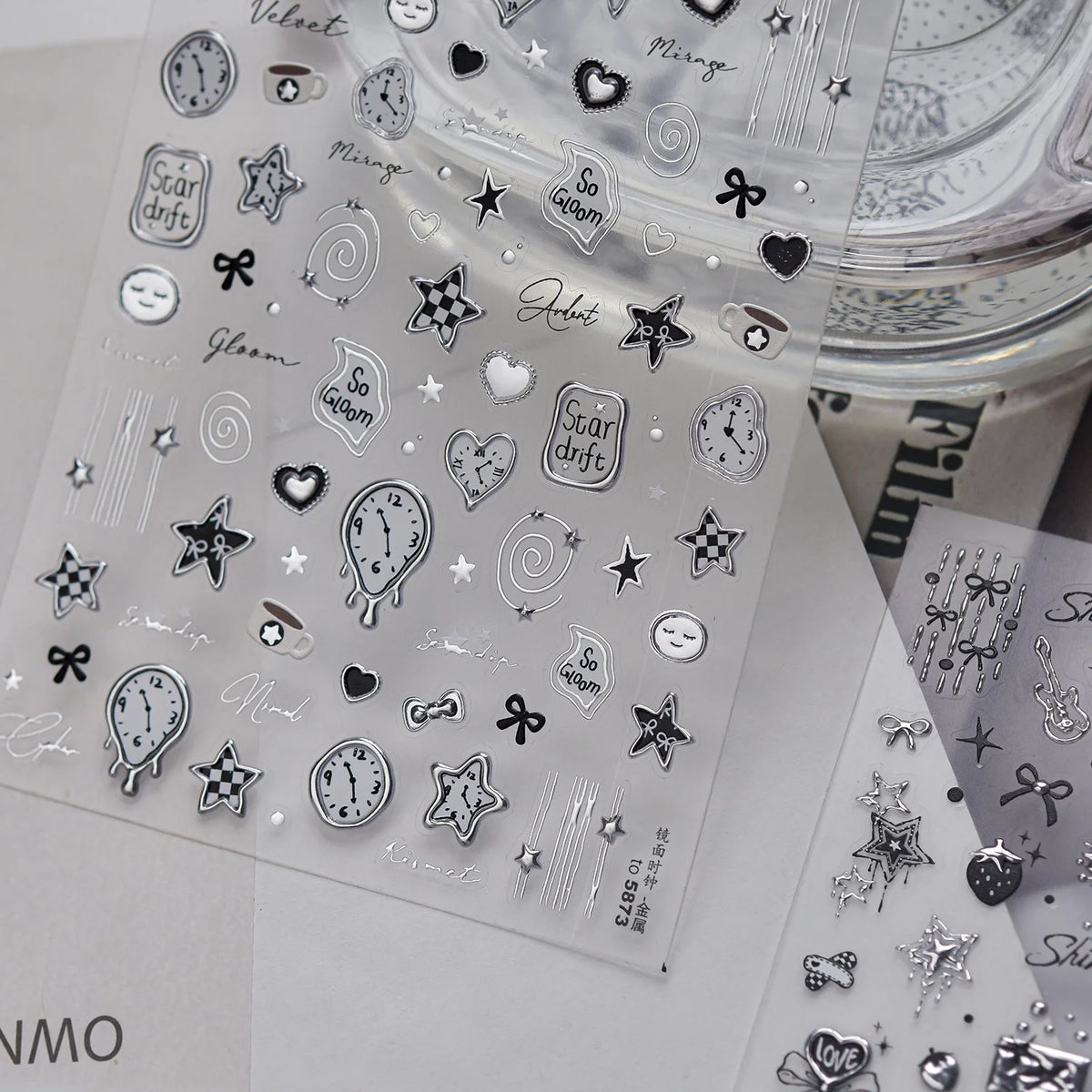 5D Mirror Metal Nail Stickers – Silver & Black Self-Adhesive Nail Art Stickers QXL