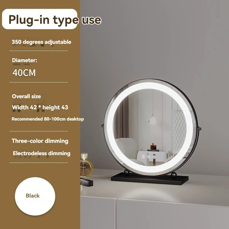 LED Lighted Circular Makeup Mirror | Rotating Vanity Mirror Lighted Vanity Mirror QXL black W40