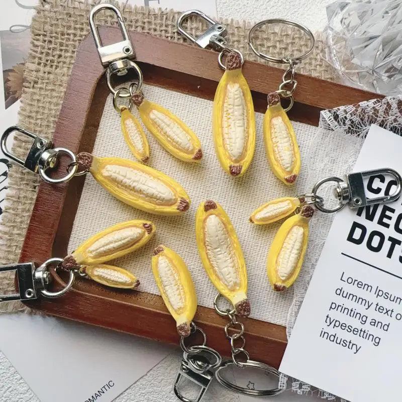 Banana Resin Keychain 2-Pack | Handmade Fruit Charm Keyring Novelty Keychain QXL
