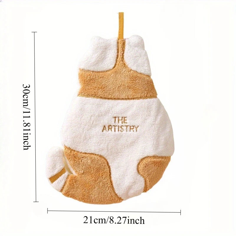Cat Hanging Hand Towel | Soft Coral Velvet Kitchen & Bath Hanging Hand Towel QXL