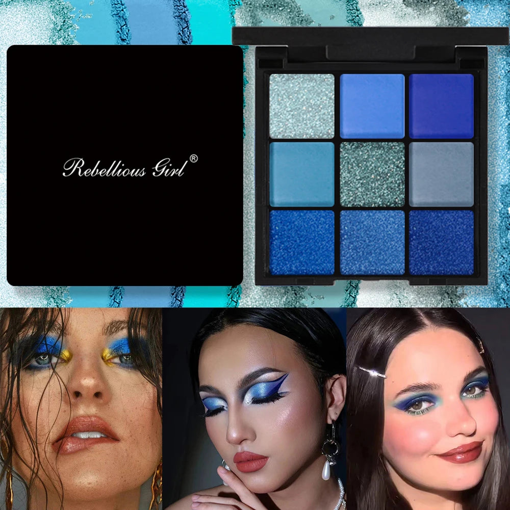 VERONNI 9-Color Blue Eyeshadow Palette | Matte Glitter Shimmer Eyeshadow Palette QXL
