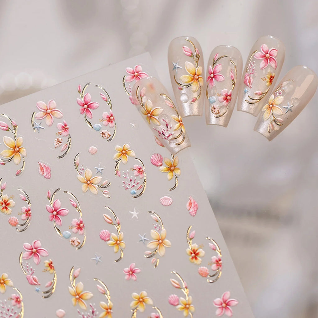 5D Floral & Ocean Nail Art Stickers | Self-Adhesive Decals Nail Art Stickers QXL