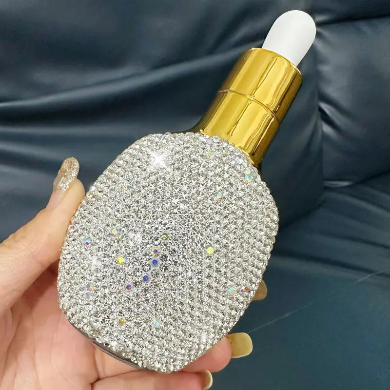 Diamond-Inlaid Flat Glass Dropper Bottle | Cosmetic Oil & Serum Glass Dropper Bottle QXL