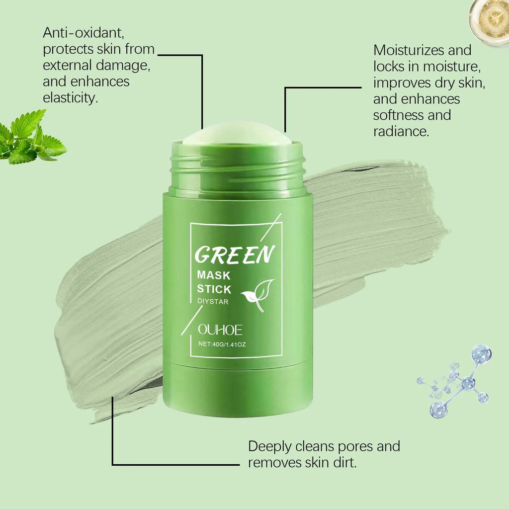 OUHOE Green Tea Solid Mask Stick | Deep Cleanse & Pore Care Facial Mask Stick QXL