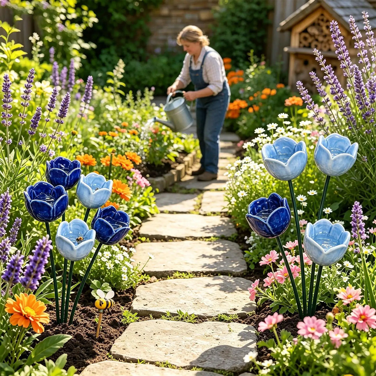 4-Pack Ceramic Bee & Butterfly Watering Station | Garden Decor Garden Watering Station QXL