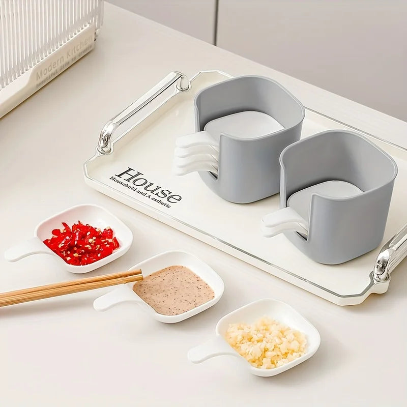 7-Piece Condiment Dish Set | Sauce Bowls & Spoon Rack Condiment Dish Set QXL