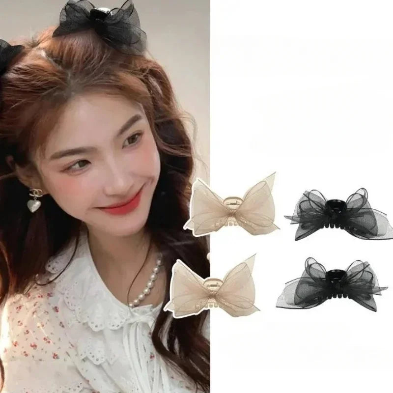 Lace Mesh Bow Hair Claw Clip | Korean Bowknot Style Hair Claw Clip QXL