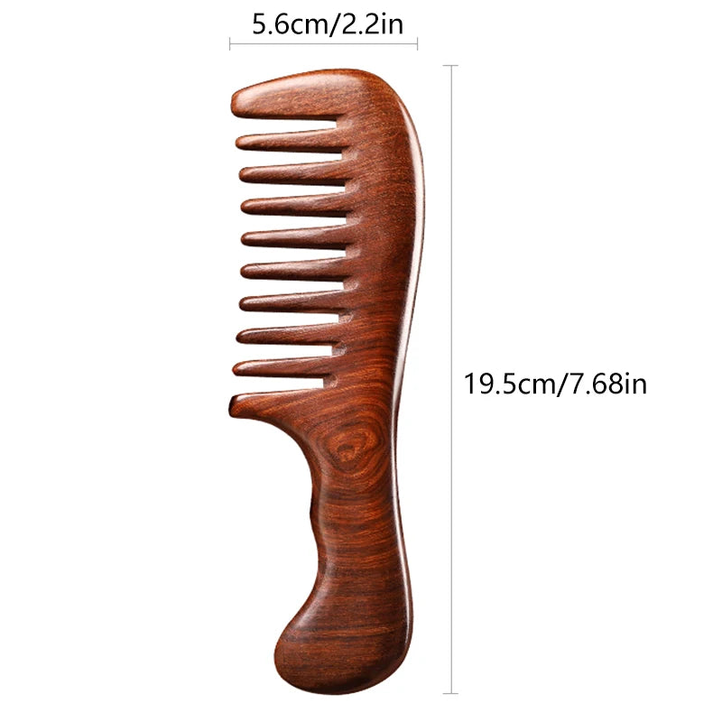 Natural Sandalwood Comb – Anti-Static Wide & Narrow Tooth Wooden Hair Comb QXL