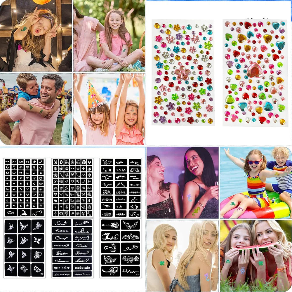 VERONNI 30-Color Glitter Tattoo Kit with Stencils – Kids & Adults Glitter Tattoo Kit QXL