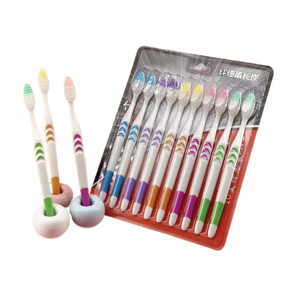 10-Pack Bamboo Charcoal Soft Toothbrushes | Family Value Set Bamboo Charcoal Toothbrush QXL 10PCS White
