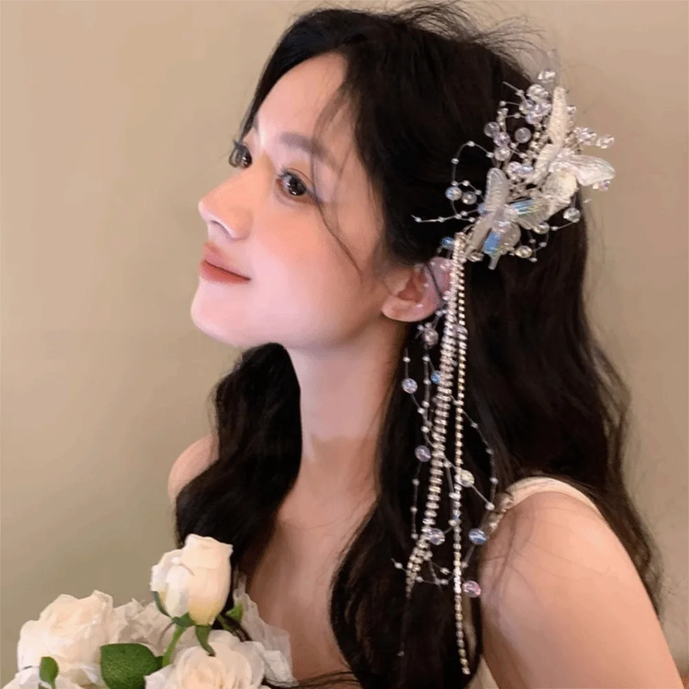 30cm Butterfly Tassel Hair Clip | Bridal Wedding Hairpin Bridal Hair Clip QXL 1PC