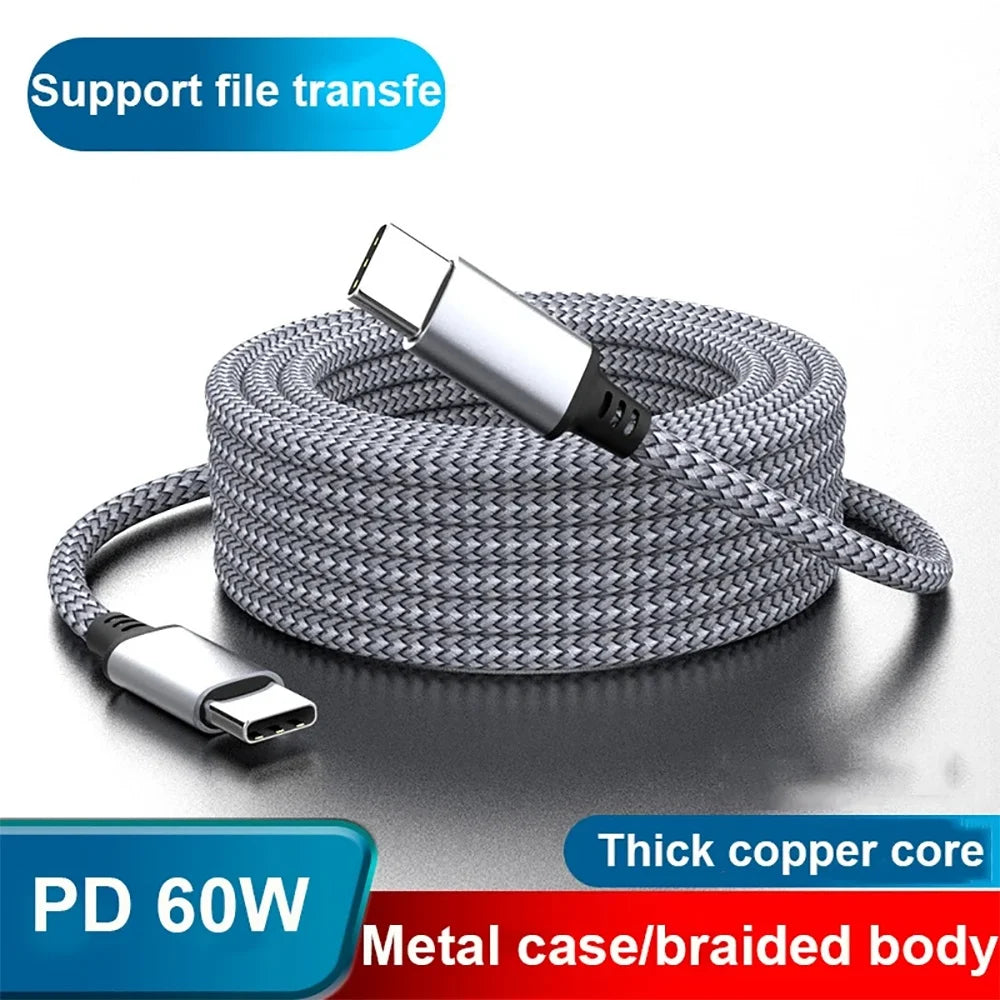 60W USB-C to USB-C Fast Charging Cable 1M–8M | Braided PD USB-C Charging Cable QXL
