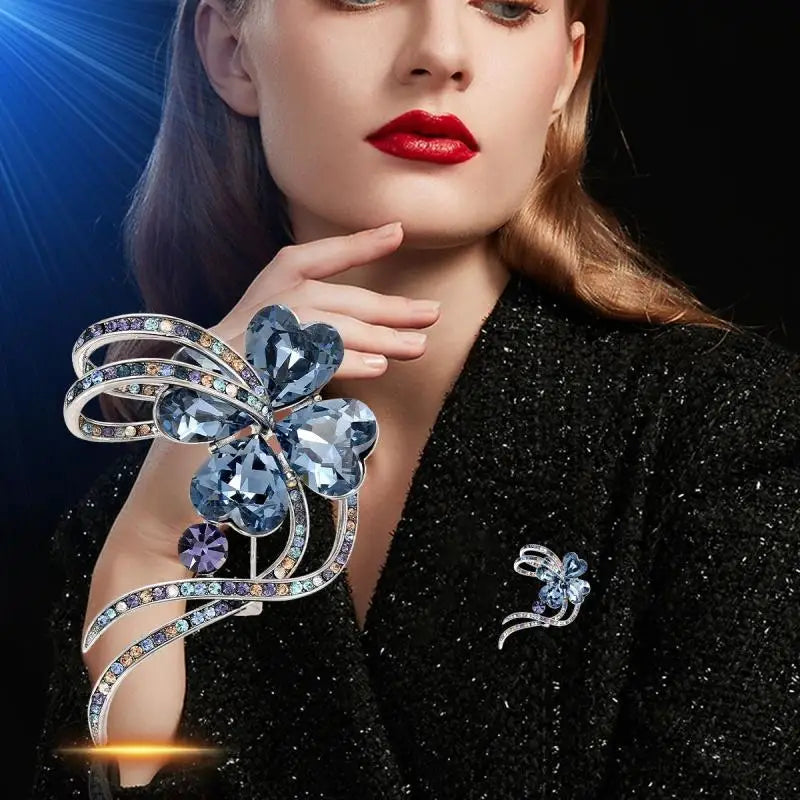 Rhinestone Crystal Four Leaf Clover Brooch for Women Fashion Brooch Pin QXL