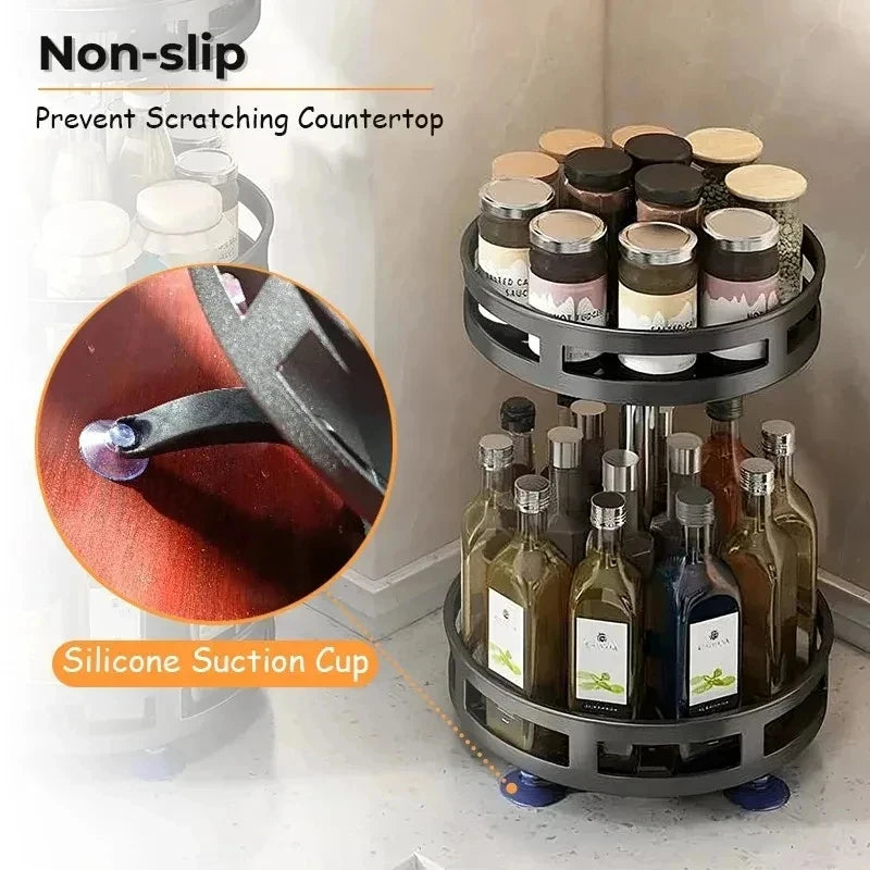 360° Rotating 3-Tier Spice Rack | Carbon Steel Lazy Susan Rotating Spice Rack QXL