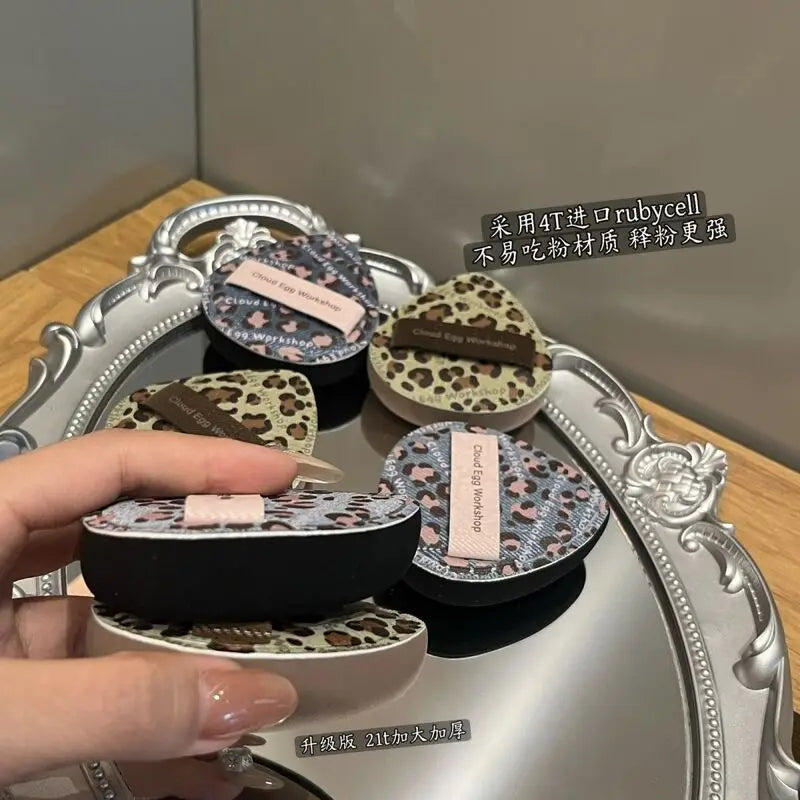 Denim Leopard Powder Puff | Dry & Wet Dual-Use Sponge Set Makeup Sponge Puff QXL