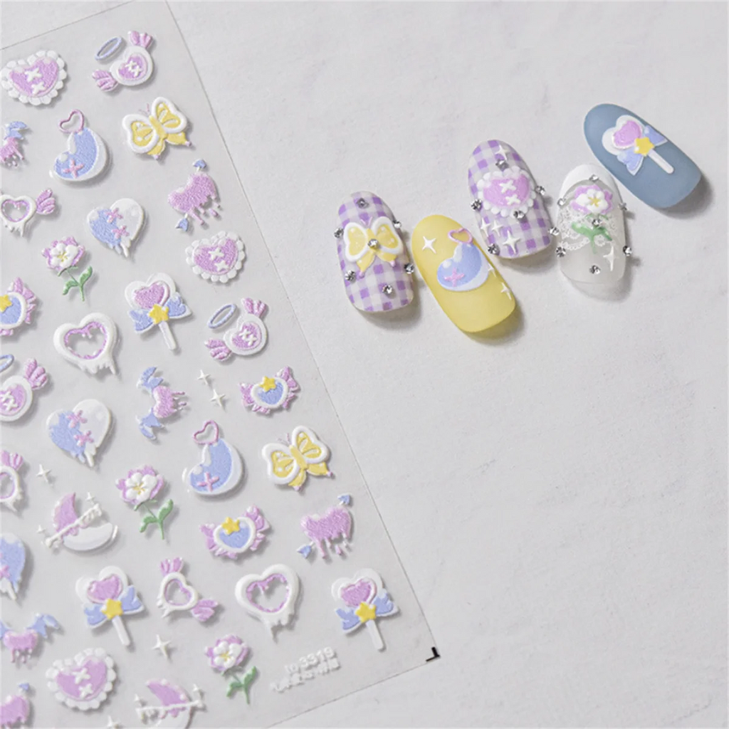 5D Kawaii Pink Purple Heart Nail Art Stickers | DIY Decals Nail Art Stickers QXL