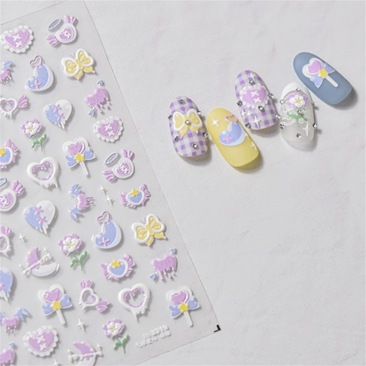 5D Kawaii Pink Purple Heart Nail Art Stickers | DIY Decals Nail Art Stickers QXL