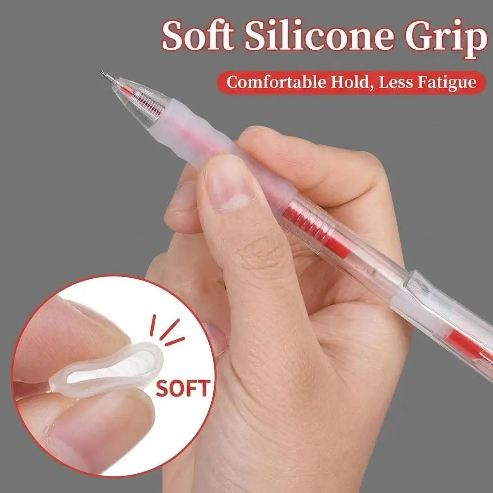 6-Pack 0.5mm Gel Pens Black Blue Red | ST Nib, Silicone Grip Gel Pen Set QXL