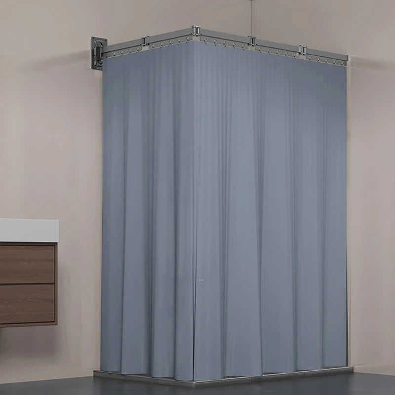 Folding Shower Curtain Set | Aluminum Alloy No-Drill Rod Folding Shower Curtain Set QXL